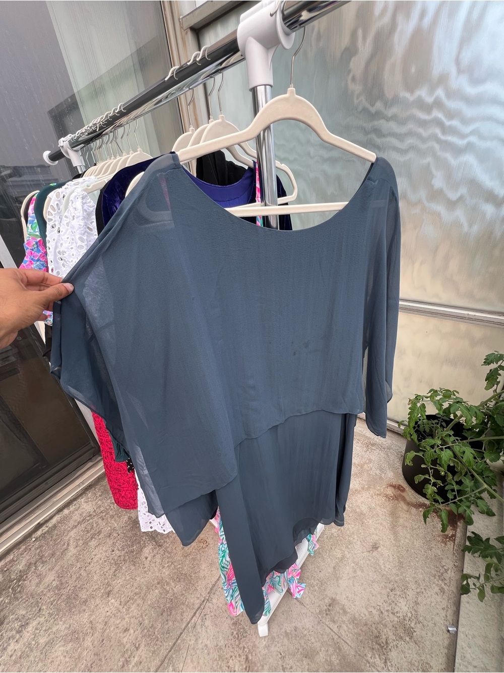 Eileen Fisher Slate Blue Layered Tunic Top